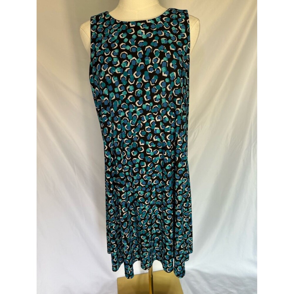 Pappagallo Blue/Gold Metallic Abstract Shift Dress Large
